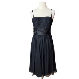 Liz Claiborne Size 4 Petite Strappy Black Goth Prom Dress Mesh Embroidery Beaded